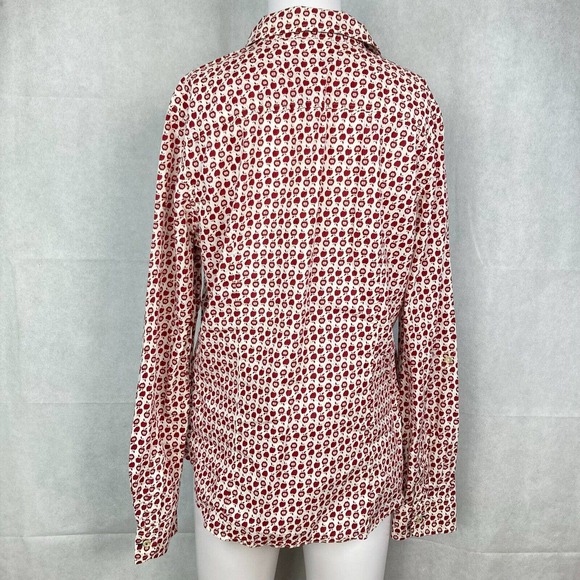 Talbots Shirt Womens Sz 10 Red White Cotton Apple Print Button Up Teacher - Picture 4 of 9